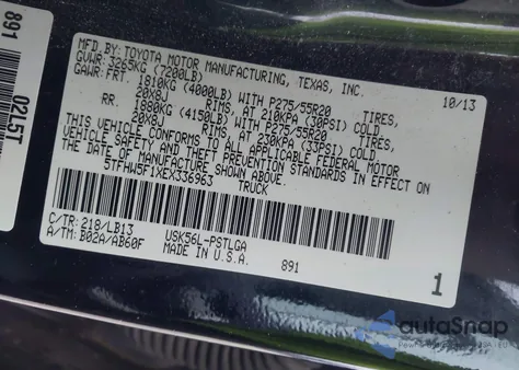 2014 Toyota Tundra Limited 5.7L V8 z USA, uszkodzony, nr VIN 5TFHW5F1XEX336963